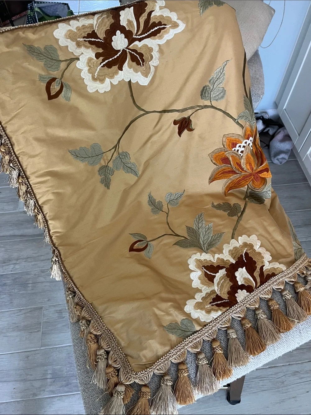 Large handcrafted  square floral embroidered oversize pillow sham   Thick tassel